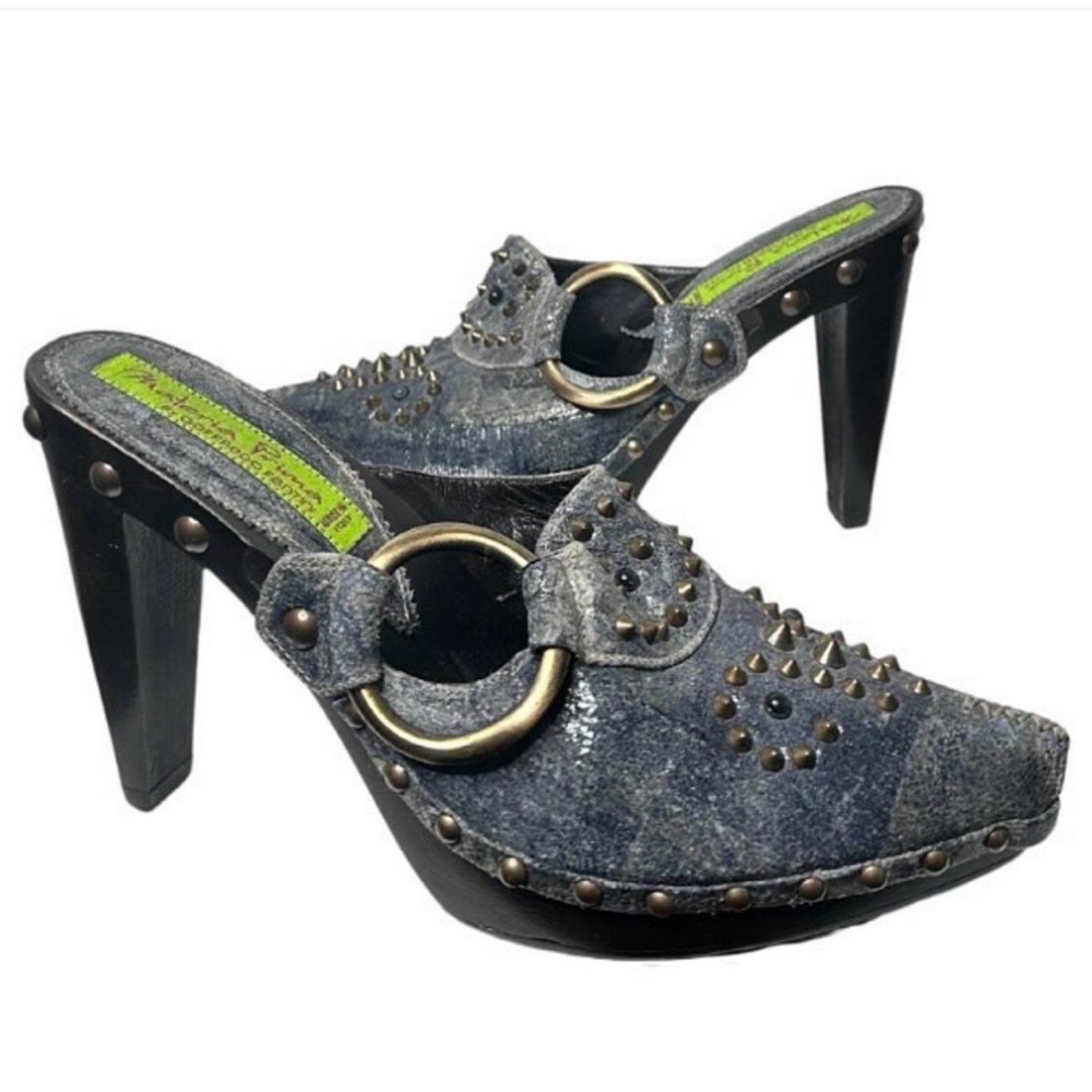 Materia Prima by Goffredo Fantini  blue denim studded mule with studs Size 38